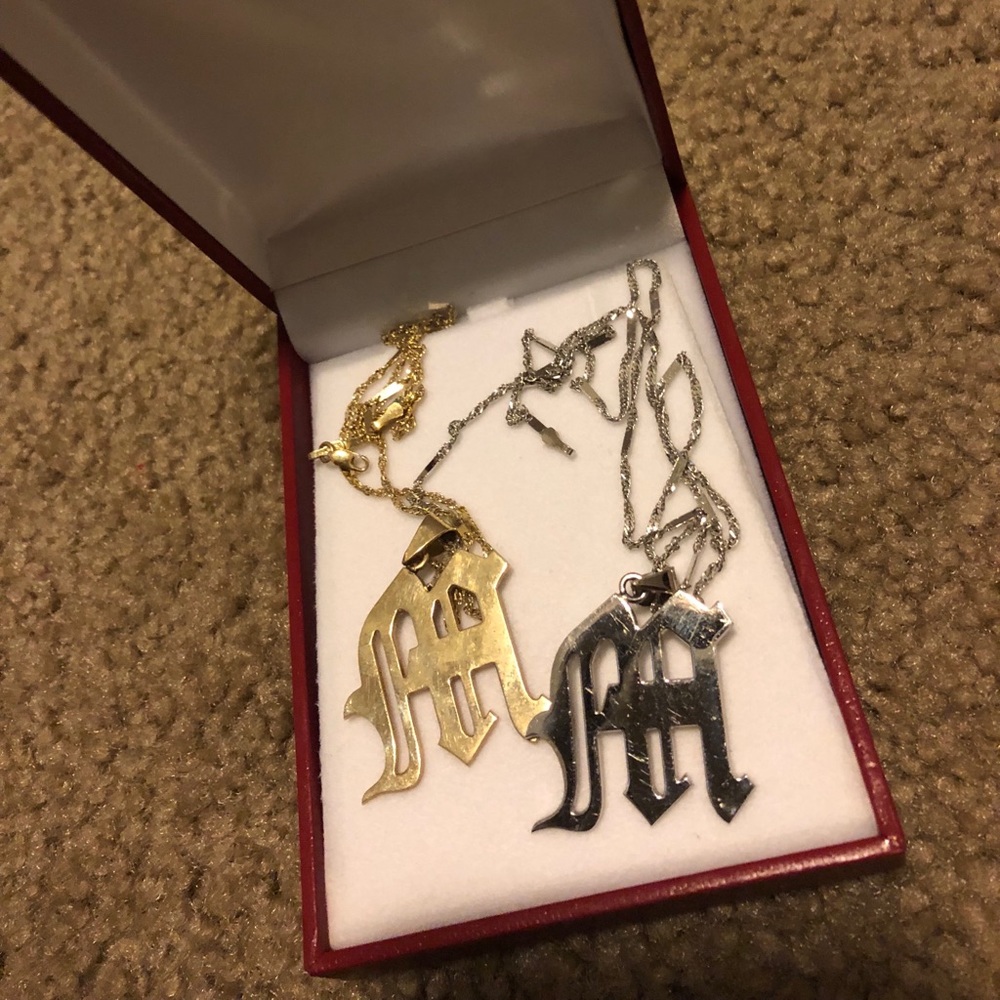 custom M initial necklaces